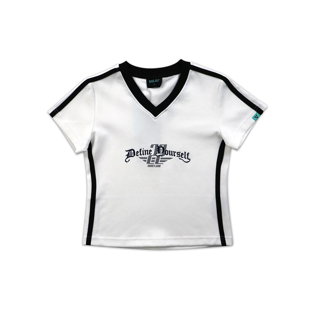 R//W V-neck Crop Top (White)